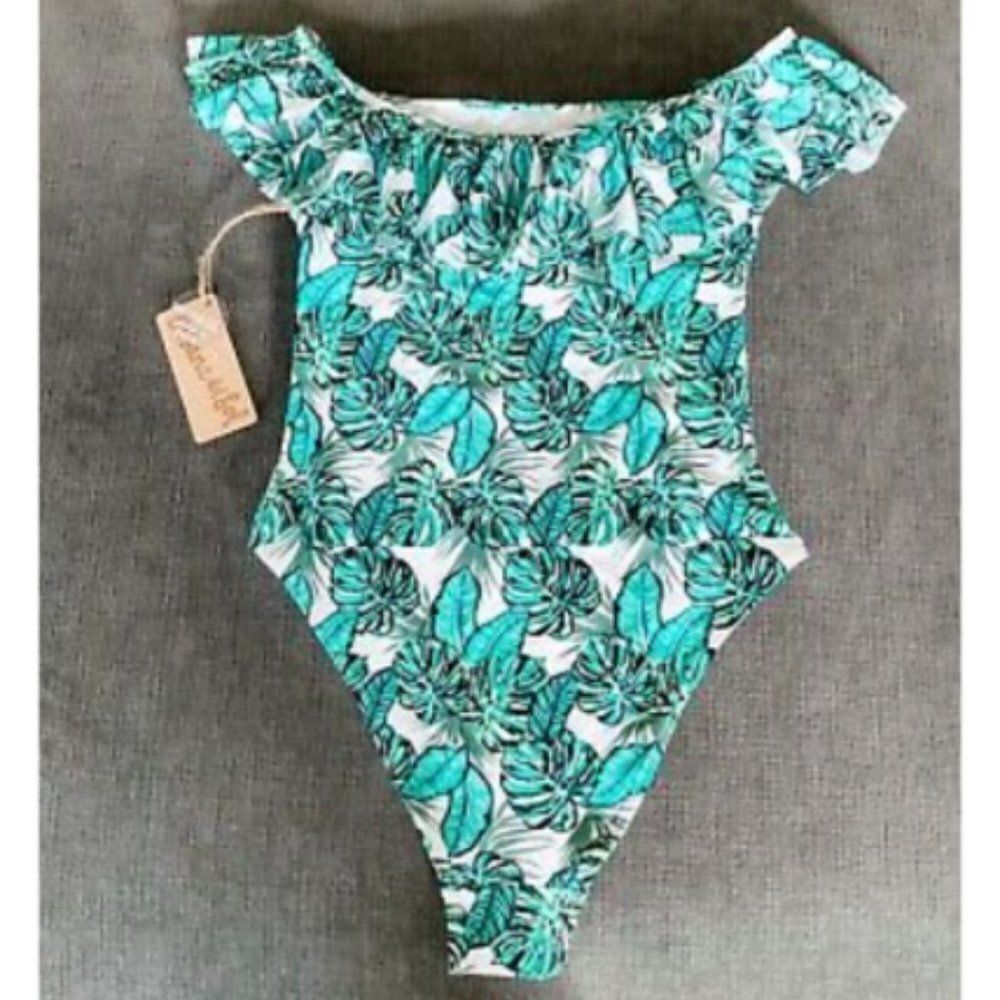 Cabana Del Sol Sz M All A-Flutter 1-piece women's green and white Swimsuit